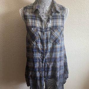 Free people plaid button down sleeveless shirt dress
